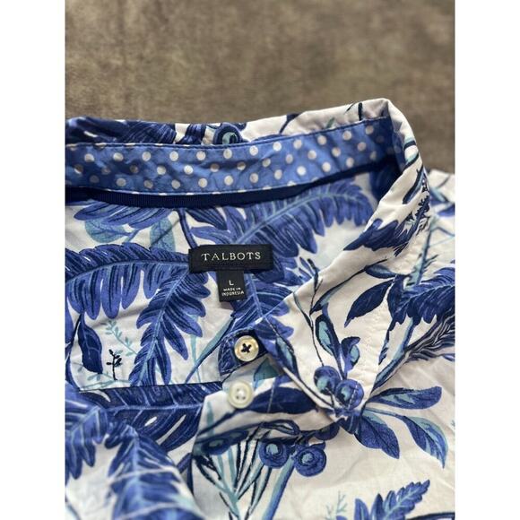 Talbots Button Up Shirt Long Sleeve Paisley Floral Blue & White Size Large - Picture 4 of 5